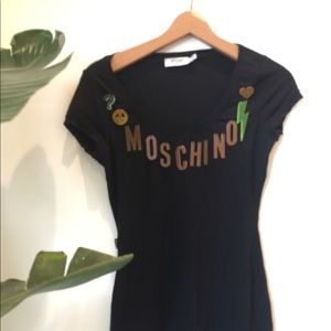 90s MOSCHINO Logo Scoop Neck Mini Bodycon Dress